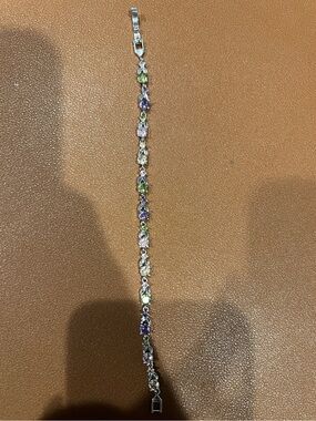 Sterling Silver Multi-Gem Tennis Bracelet - Green & Purple